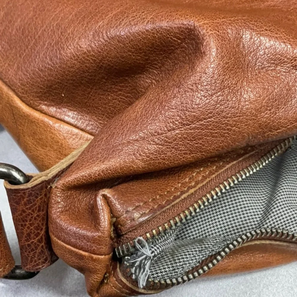 Vintage Brown Leather Messenger Bag with Front Buckle Pockets
